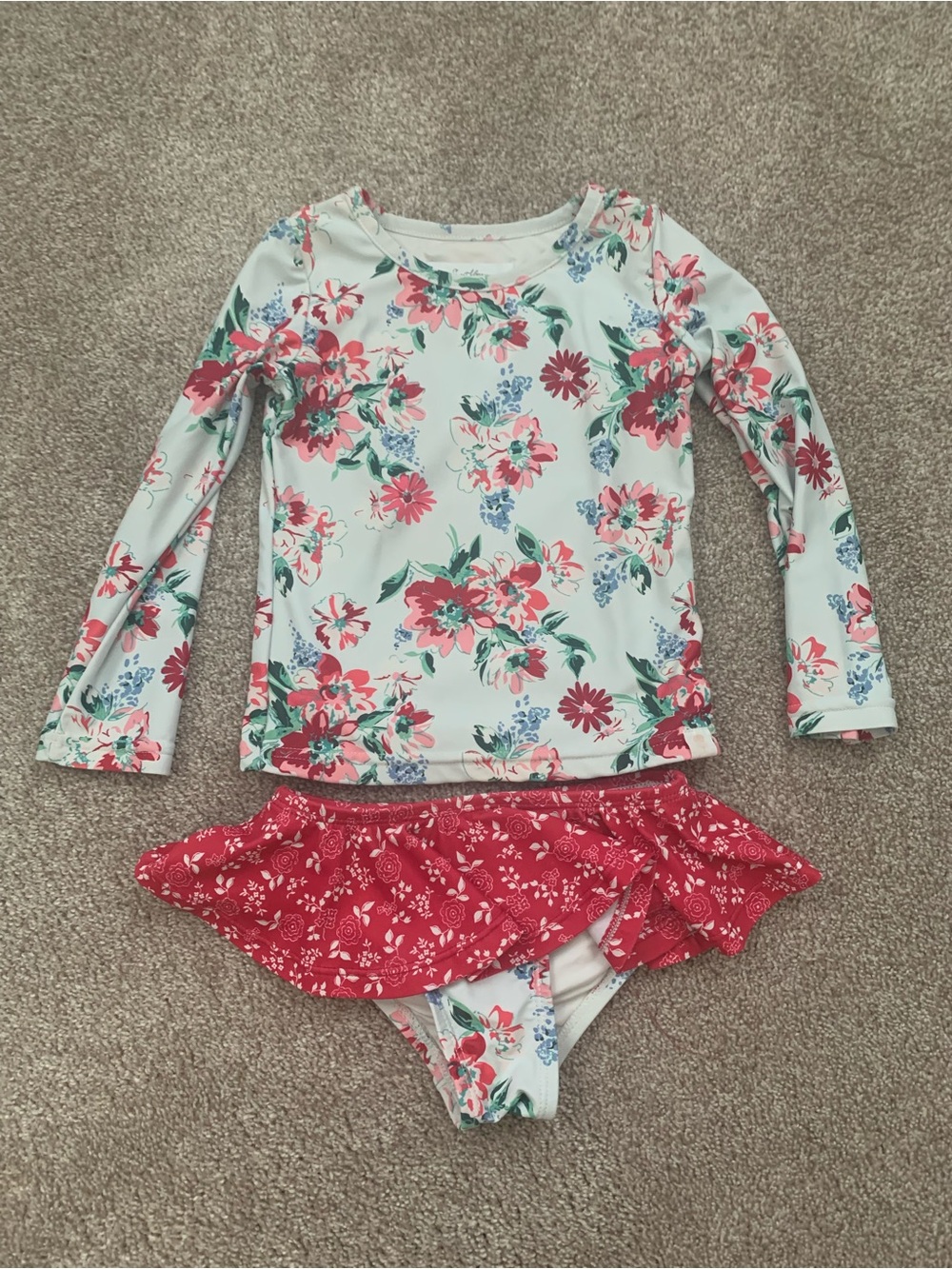 SweetHoney Girls Floral Rashguard Set - White, Pink, Green, Blue